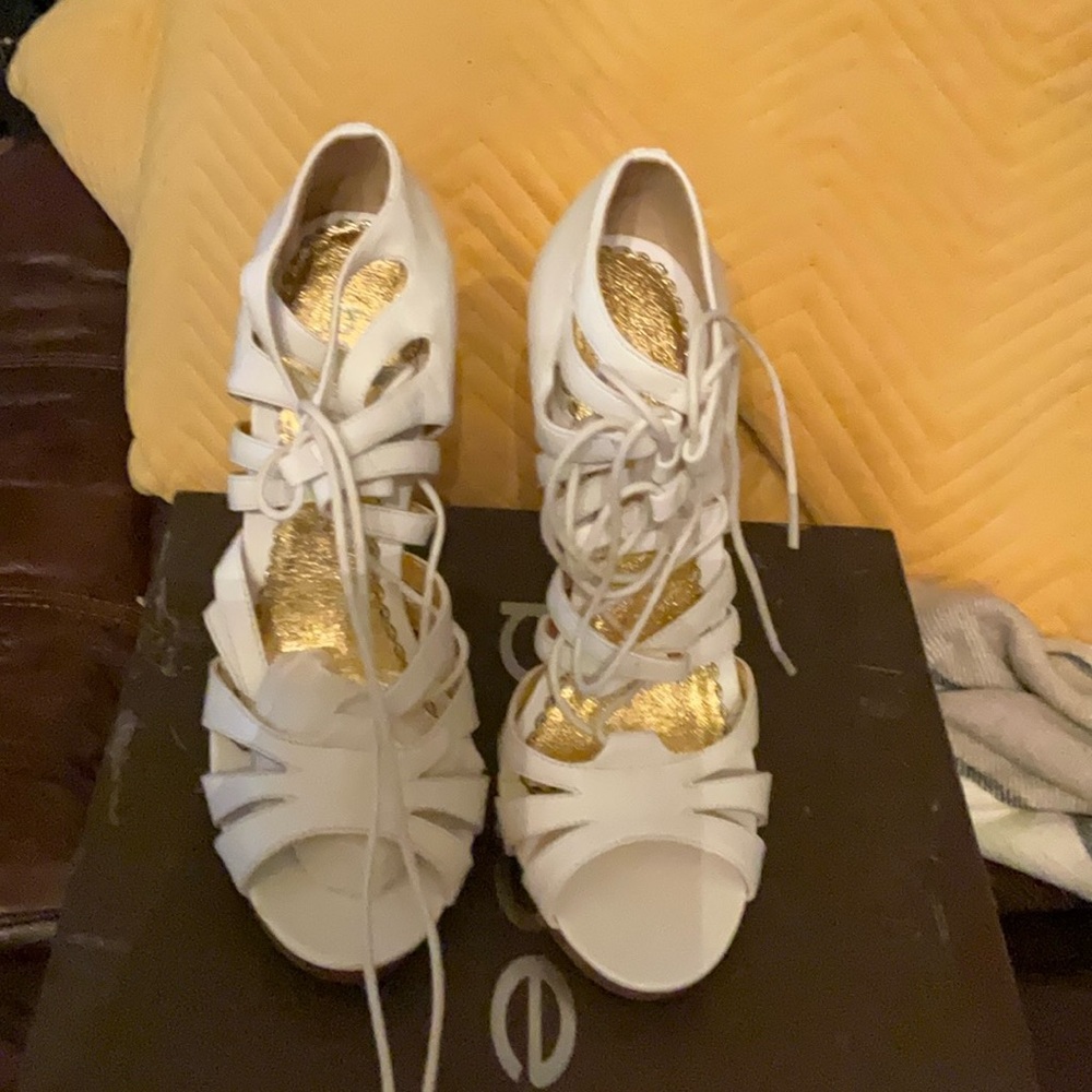 Bon Bebe White Lace-Up Heels